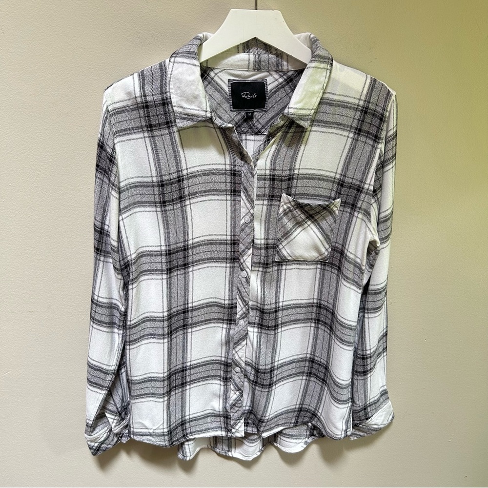 Rails ~ Ivory Gray Hunter Plaid Button Front Long… - image 1